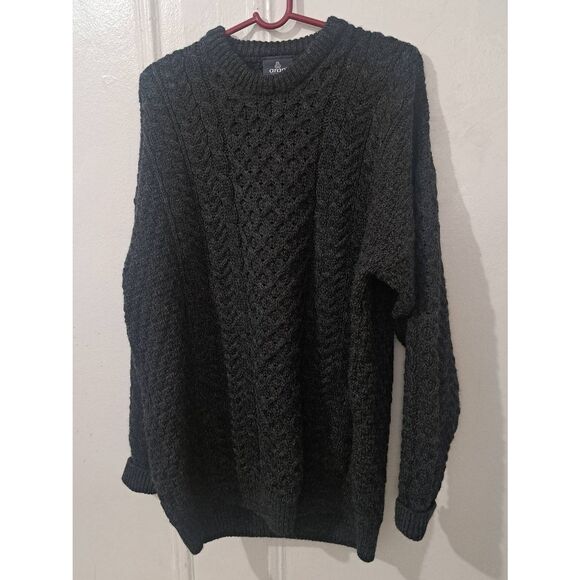 Aran Ireland woolen mills mens XL cable chunky fisherman sweater sweater gray - Picture 1 of 8